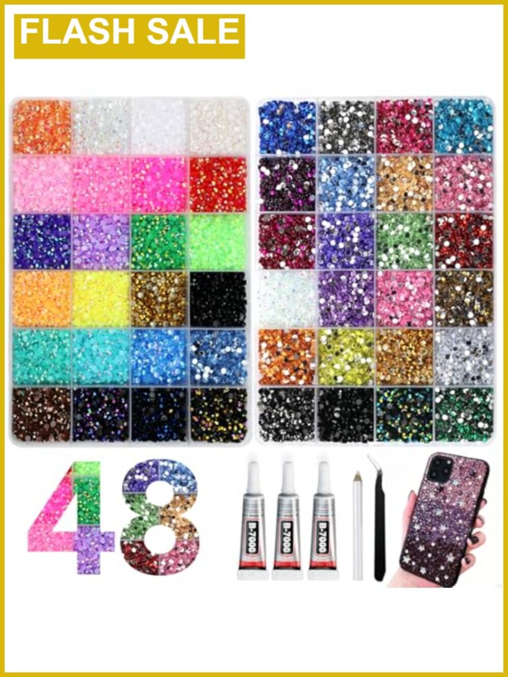 52000Pcs Resin Rhinestones Kit with B7000 Glue and Tools for DIY Crafting